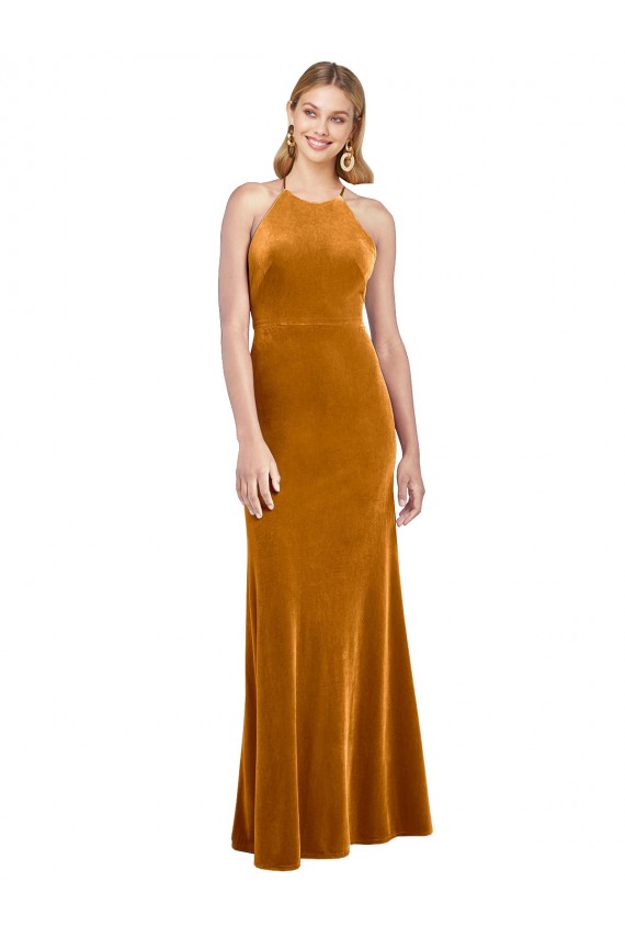 Sleeveless Gold Criss Cross Open Back A-Line Halter Neck Formal Evening Gown / Prom Dress / Bridesmaid Dress Maidstone