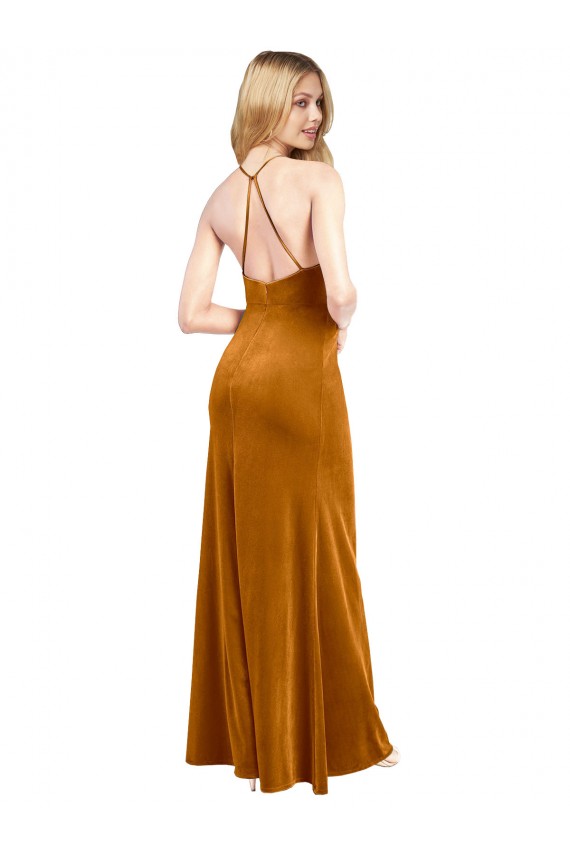 Sleeveless Gold Criss Cross Open Back A-Line Halter Neck Formal Evening Gown / Prom Dress / Bridesmaid Dress Maidstone
