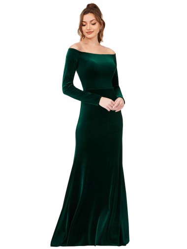 Long Sleeves Dark Green Sheath Off the Shoulder Formal Evening Gown / Prom Dress / Bridesmaid Dress Maidstone