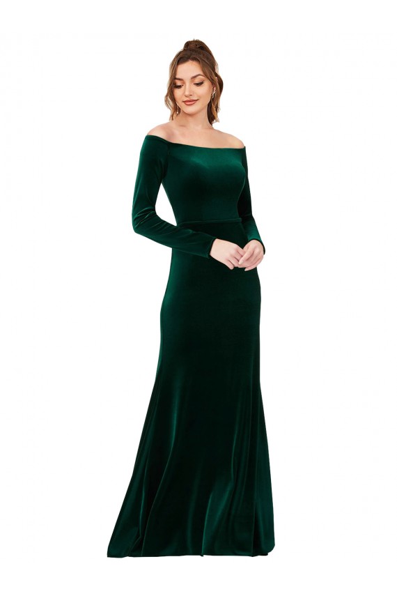 Long Sleeves Dark Green Sheath Off the Shoulder Formal Evening Gown / Prom Dress / Bridesmaid Dress Maidstone