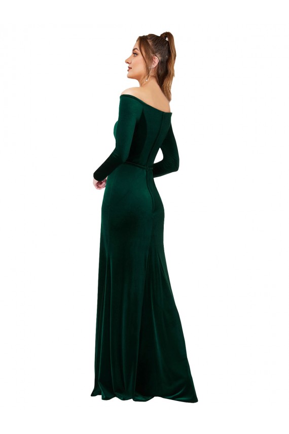 Long Sleeves Dark Green Sheath Off the Shoulder Formal Evening Gown / Prom Dress / Bridesmaid Dress Maidstone