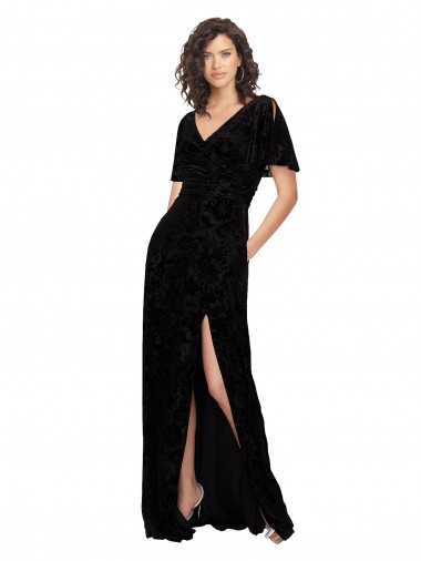 Short Split Sleeves Black V-Back A-Line V-Neck Bridesmaid Dress Maidstone