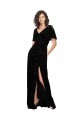 Short Split Sleeves Black V-Back A-Line V-Neck Bridesmaid Dress Maidstone