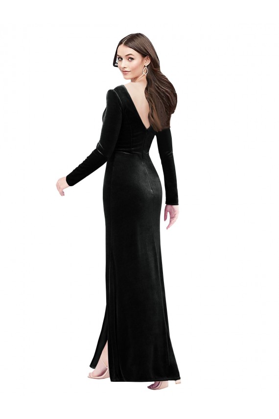 Long Sleeves Black V-Back Column V-Neck Formal Evening Gown / Prom Dress / Bridesmaid Dress Maidstone