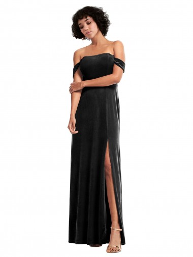 Sleeveless Black A-Line Off the Shoulder Formal Evening Gown / Prom Dress / Bridesmaid Dress Maidstone