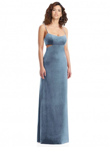 Sleeveless Dusty Blue Low Back Sheath Square Neck Formal Evening Gown / Prom Dress / Bridesmaid Dress Maidstone