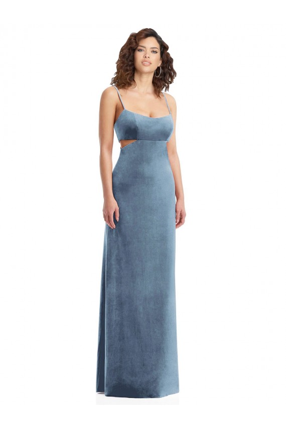 Sleeveless Dusty Blue Low Back Sheath Square Neck Formal Evening Gown / Prom Dress / Bridesmaid Dress Maidstone