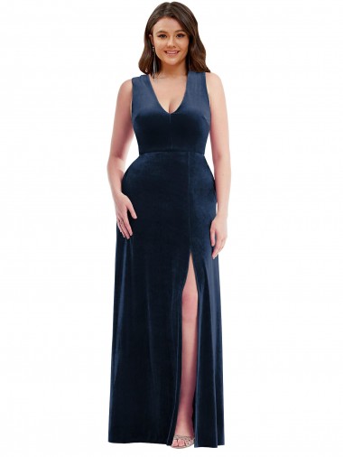 Sleeveless Dark Navy Sheath V-Neck Formal Plus Size Evening Gown / Prom Dress / Bridesmaid Dress Maidstone