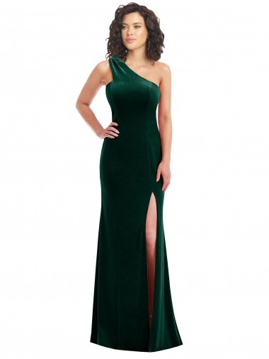 Sleeveless Dark Green Trumpet One Shoulder Black Tie Prom Dress / Bridesmaid Dress Maidstone
