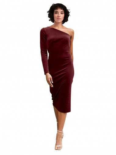 Long Sleeves Burgundy A-Line One Shoulder Black Tie Prom Dress / Bridesmaid Dress Maidstone