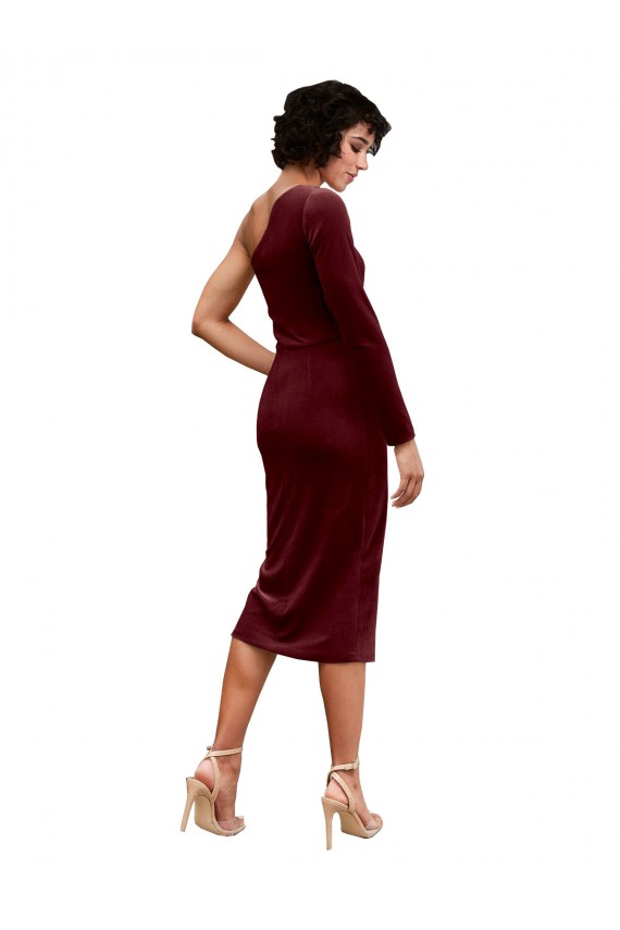 Long Sleeves Burgundy A-Line One Shoulder Black Tie Prom Dress / Bridesmaid Dress Maidstone