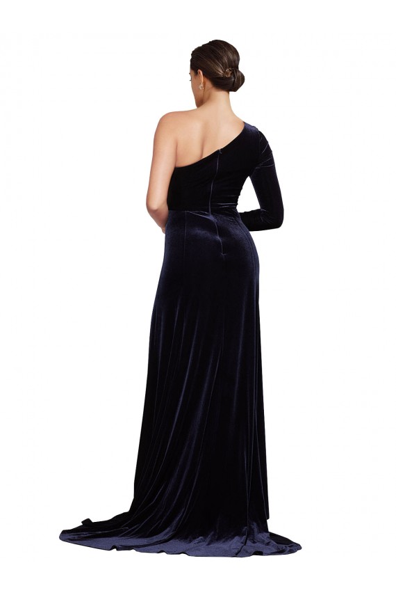 Long Sleeves Dark Navy A-Line One Shoulder Formal Evening Gown / Prom Dress / Bridesmaid Dress Maidstone