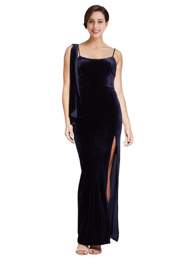 Sleeveless Dark Navy Low Back Sheath Spaghetti Straps Formal Evening Gown / Prom Dress / Bridesmaid Dress Maidstone