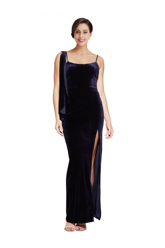Sleeveless Dark Navy Low Back Sheath Spaghetti Straps Formal Evening Gown / Prom Dress / Bridesmaid Dress Maidstone