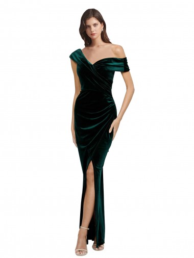 Sleeveless Dark Green Sheath Off the Shoulder High Low Evening Gown / Prom Dress / Bridesmaid Dress Maidstone