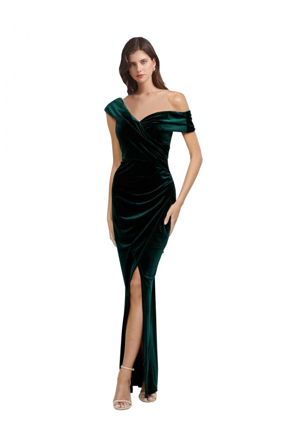 Sleeveless Dark Green Sheath Off the Shoulder High Low Evening Gown / Prom Dress / Bridesmaid Dress Maidstone