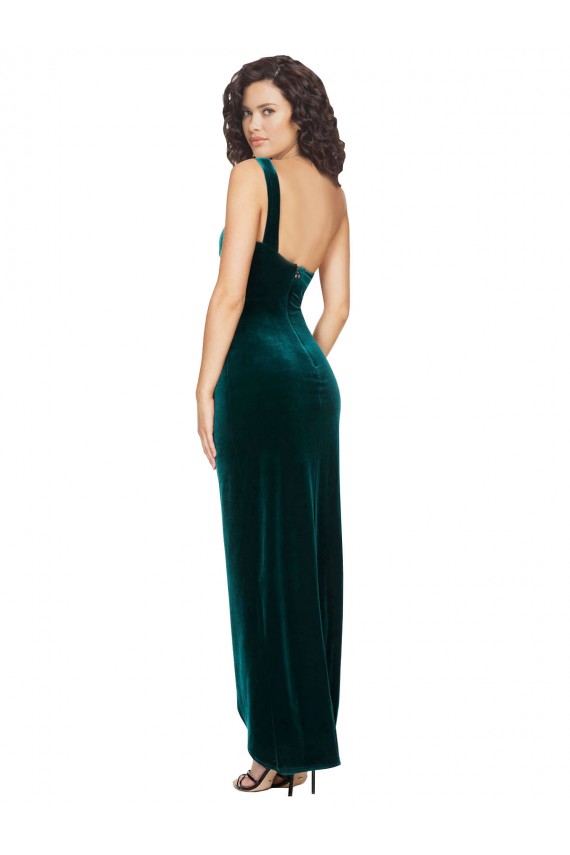 Sleeveless Dark Green Low Back Sheath One Shoulder High Low Evening Gown / Prom Dress / Bridesmaid Dress Maidstone