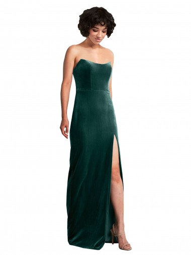 Sleeveless Dark Green Low Back Sheath Strapless Black Tie Evening Gown / Prom Dress / Bridesmaid Dress Maidstone