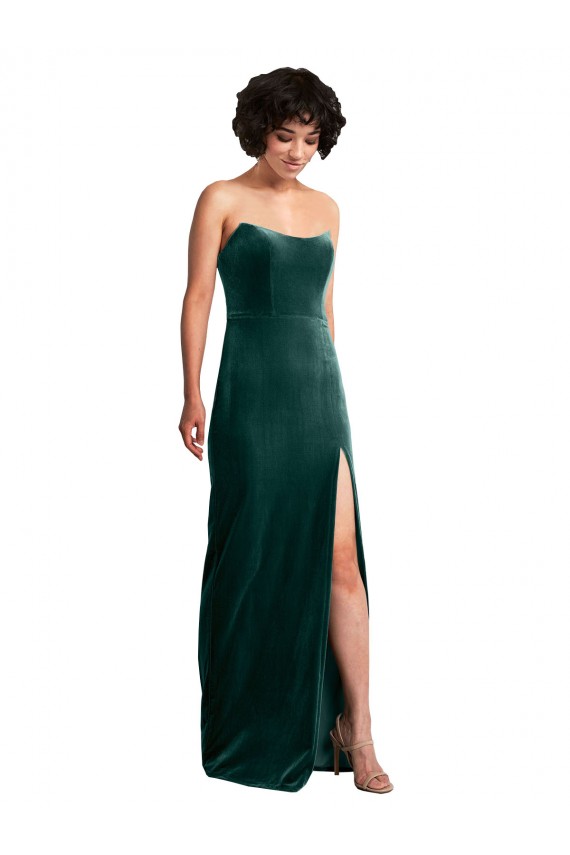 Sleeveless Dark Green Low Back Sheath Strapless Black Tie Evening Gown / Prom Dress / Bridesmaid Dress Maidstone